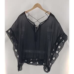 Meiling Vintage Black kimono Y2K Whimsigoth Embroidered Lace trim Crochet trim